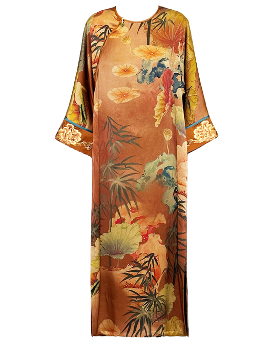 Luxurious Mulberry Silk Embroidery Midi Dress | Premium Xiangyunsha Fabric