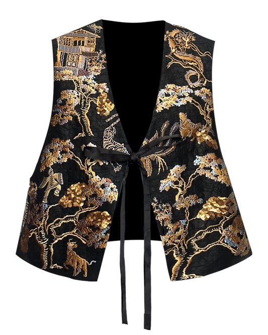 Luxurious Mulberry Silk Embroidery Vest | Money Tree Pattern | CNY Collection | Xiangyunsha Fabric