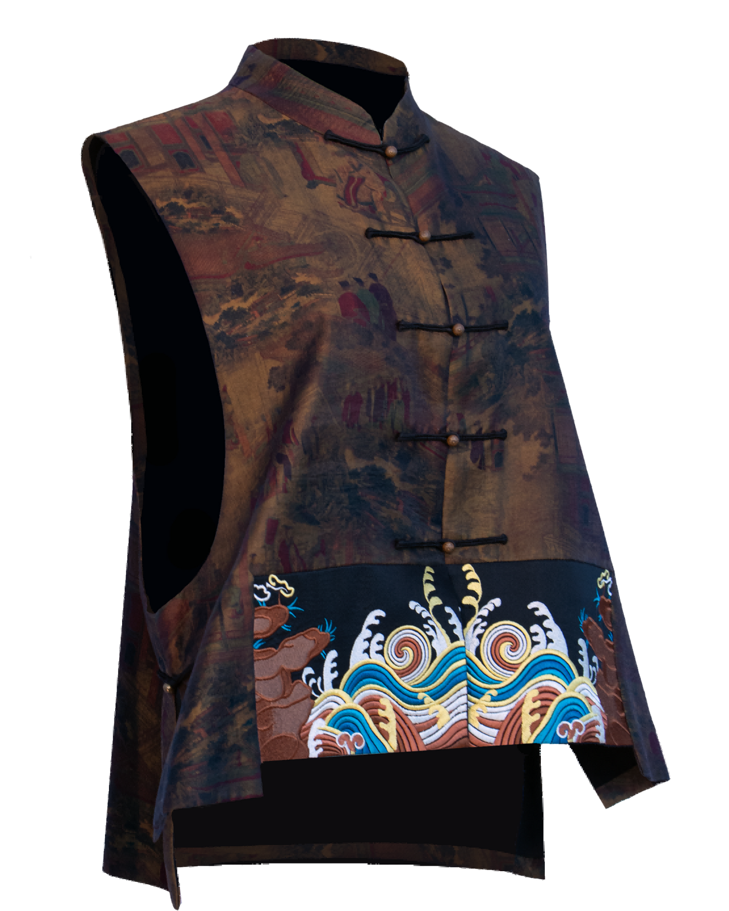 Mulberry Silk Embroidery Leisure Vest  | Handcrafted Fasteners | Retro Cloud Brocade