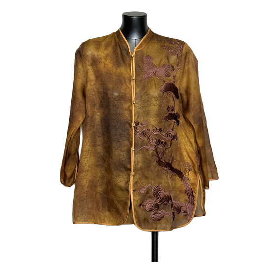 Comfy Mulberry Silk Embroidery Padded Shirt | Long Sleeve