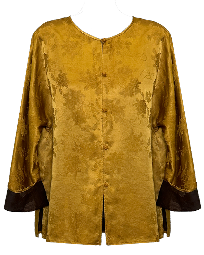 Timeless Basic Natural Mulberry Silk Coat | Floral Design Tang Dynastic Shirt | Xiangyunsha Fabric